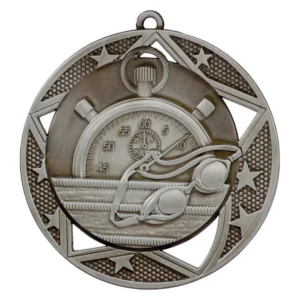 Silver swimming galaxy medal with metal construction