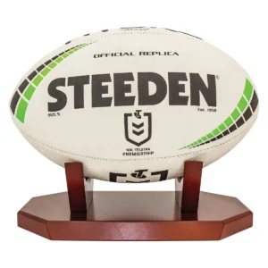 Walnut timber ball holder - rugby with timber construction