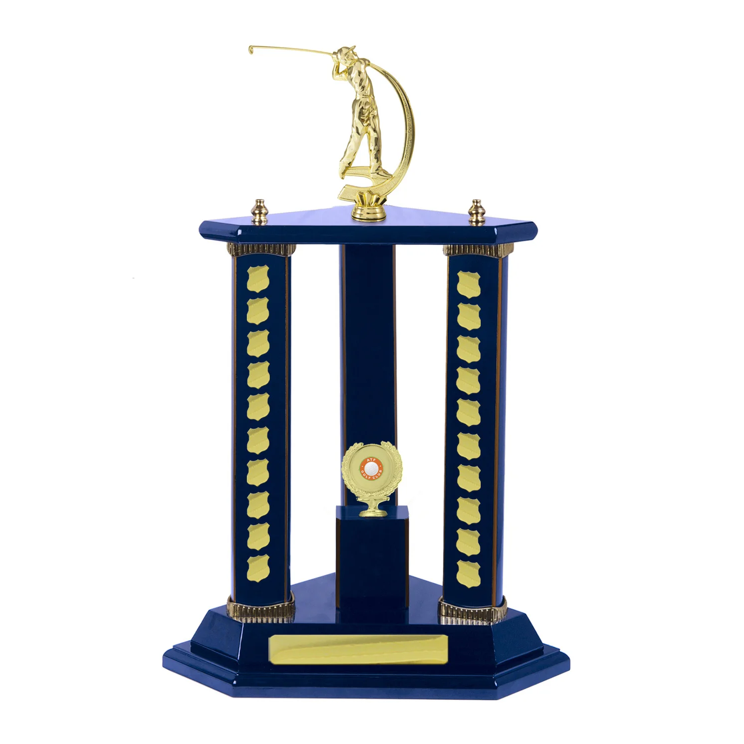 -gold Blue / gold timber buildup golf with timber / plastic construction