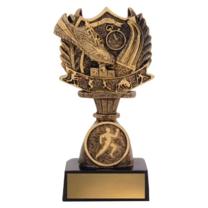 Gold track & field budget shield with resin construction