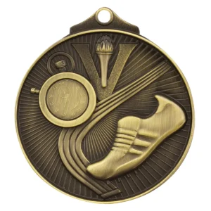 Gold track medal with metal construction
