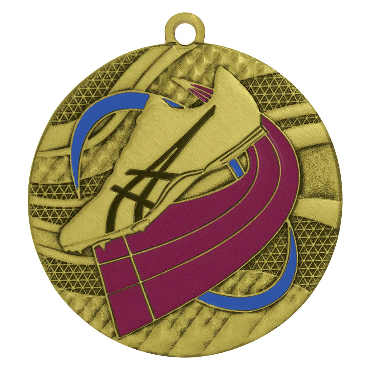 my647g-gold Gold track mosaic medal with metal construction