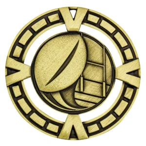 Gold varsity medal with metal construction