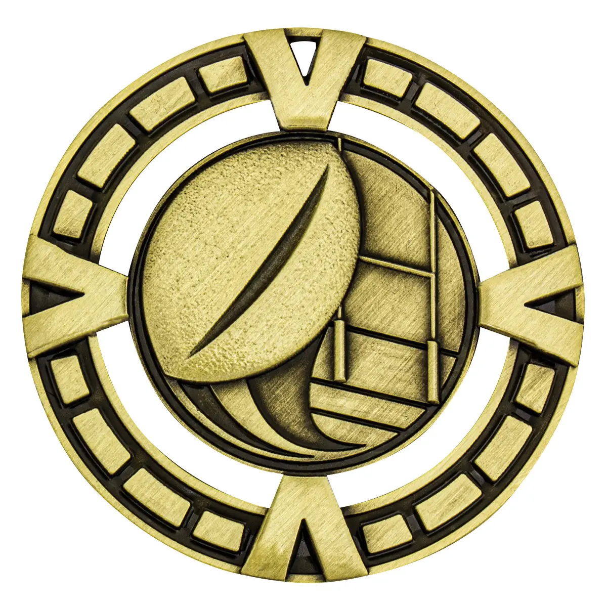 Gold varsity medal with metal construction