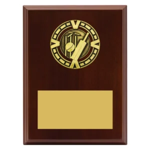 Walnut varsity plaque - cricket with timber / metal construction