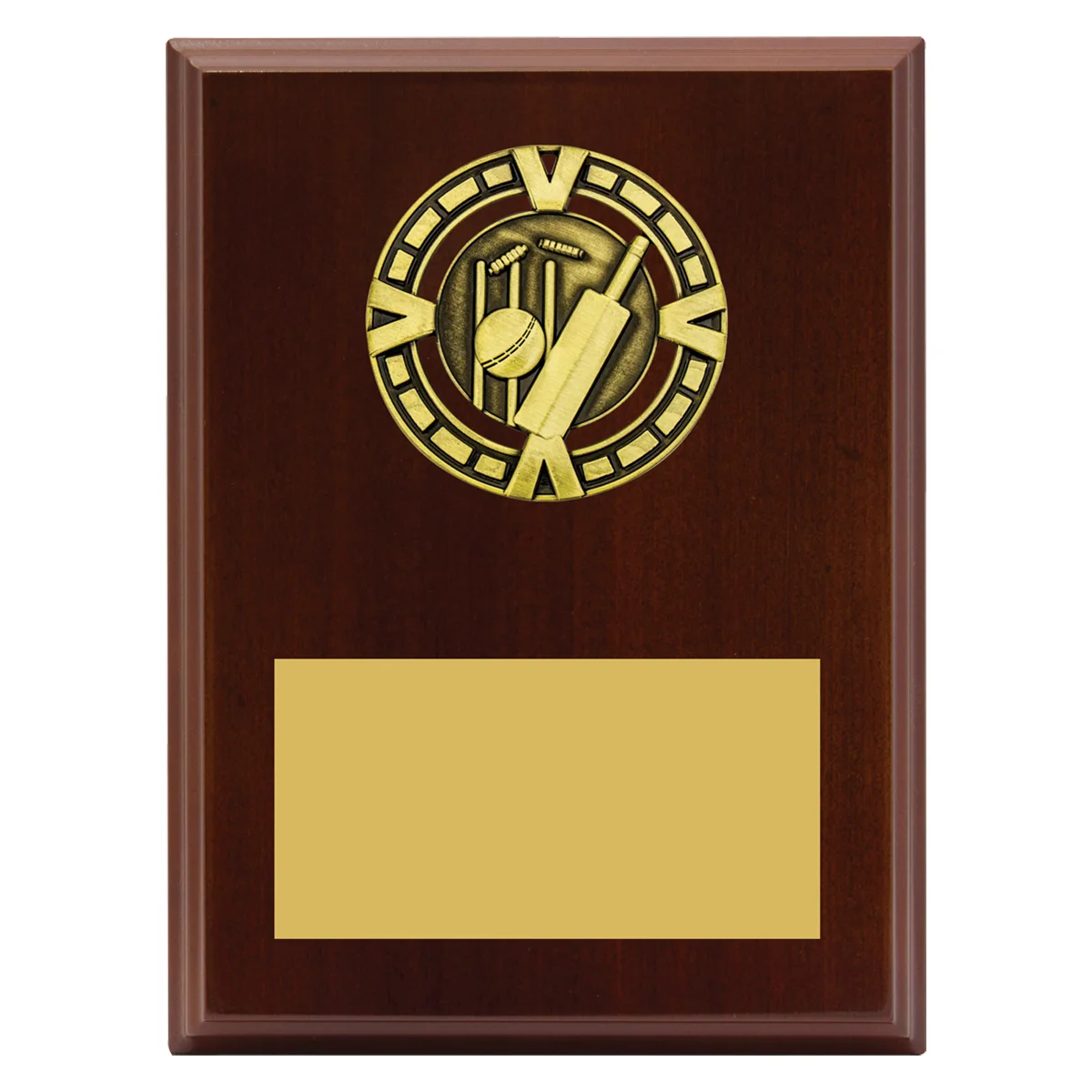 pv610-walnut Walnut varsity plaque - cricket with timber / metal construction