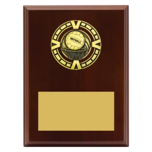 Walnut varsity plaque - netball with timber / metal construction