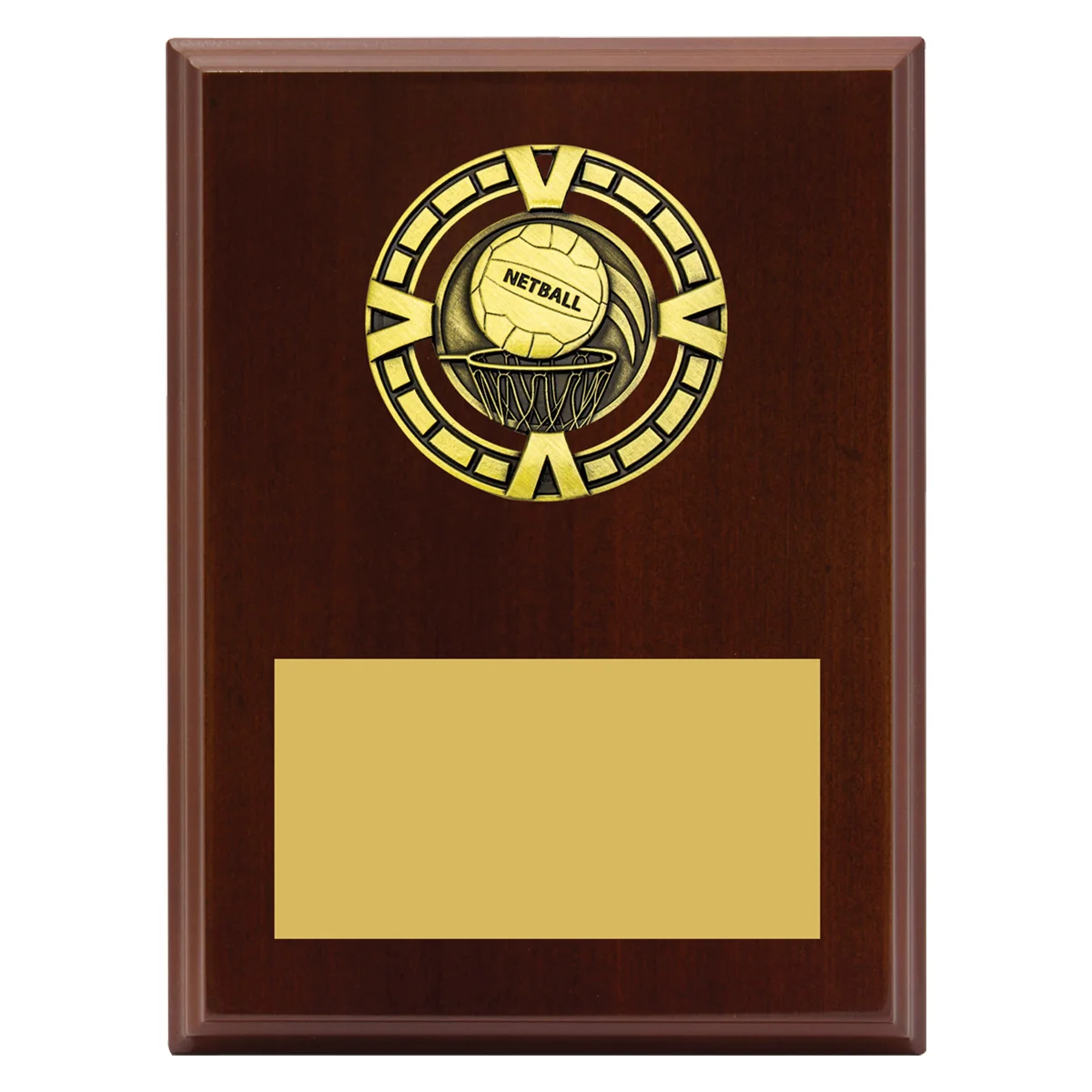 Walnut varsity plaque - netball with timber / metal construction