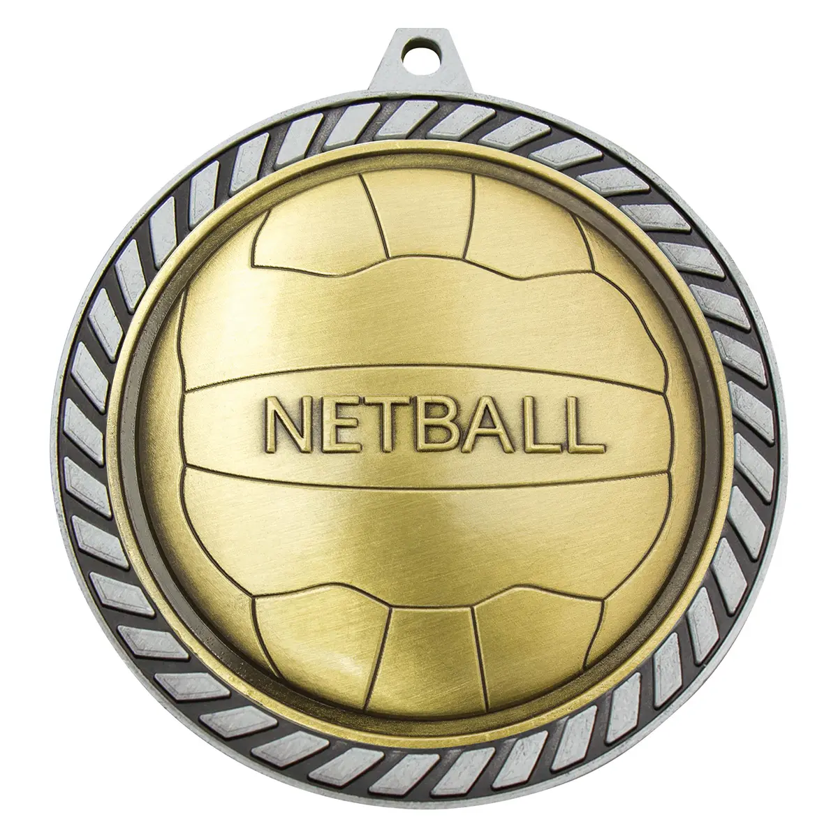mmv691s-silver Silver venture medal netball with metal construction