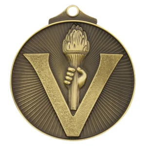 Gold victory medal with metal construction