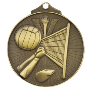 Gold volleyball medal with metal construction