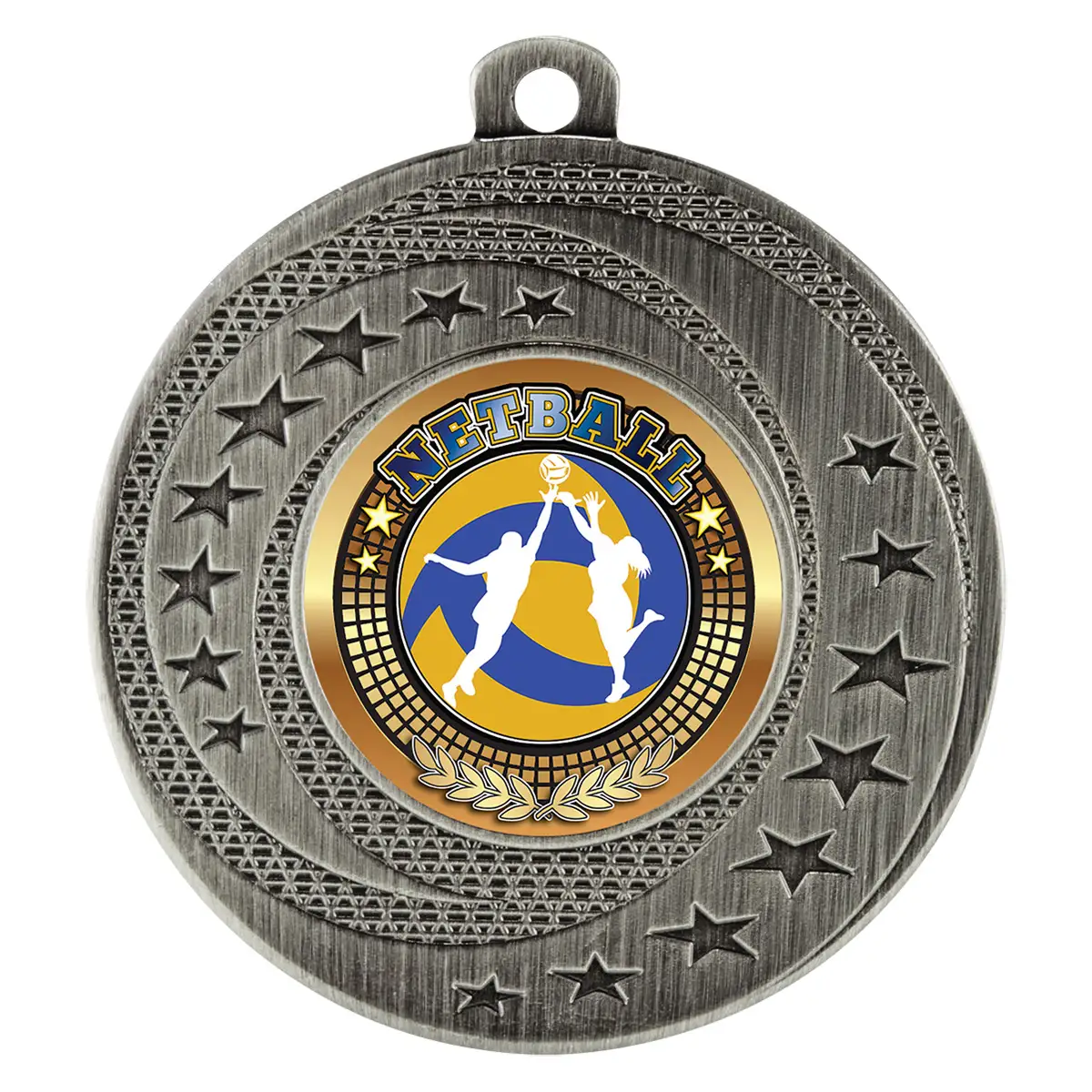 Silver wayfare medal - netball with metal construction