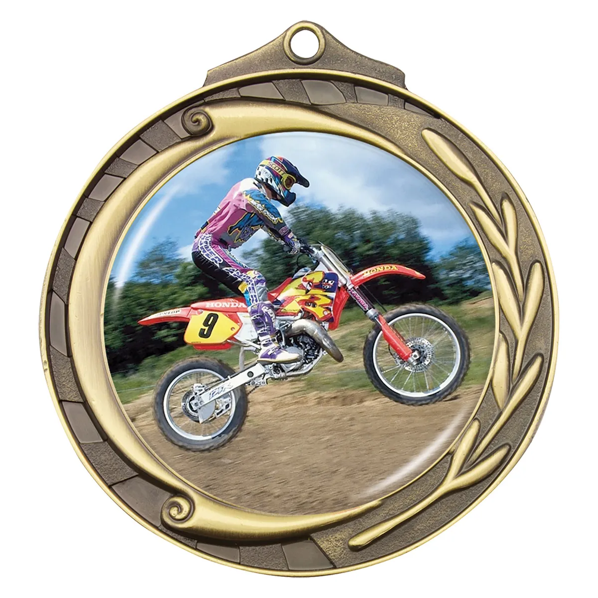 wmk117g-gold Gold wreath - motocross with metal construction