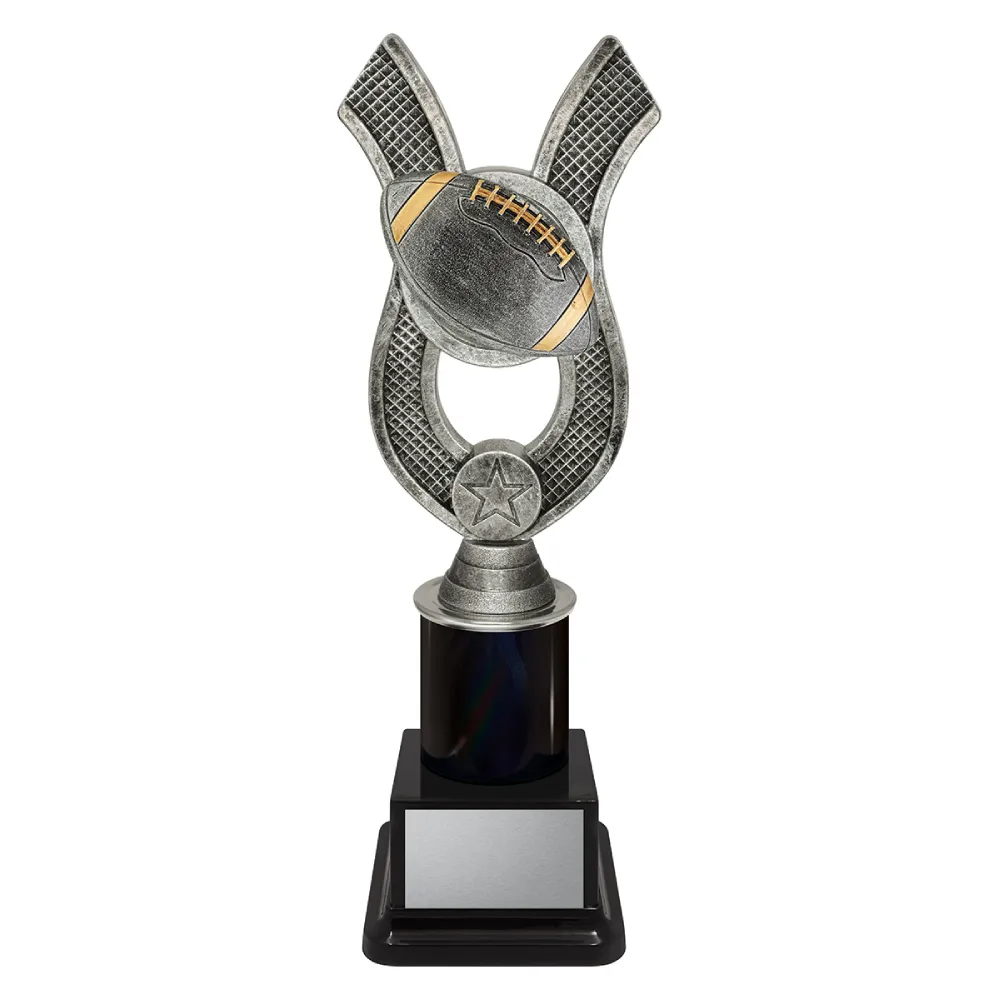 American Football Anchor medium american football trophy with football on a black base.