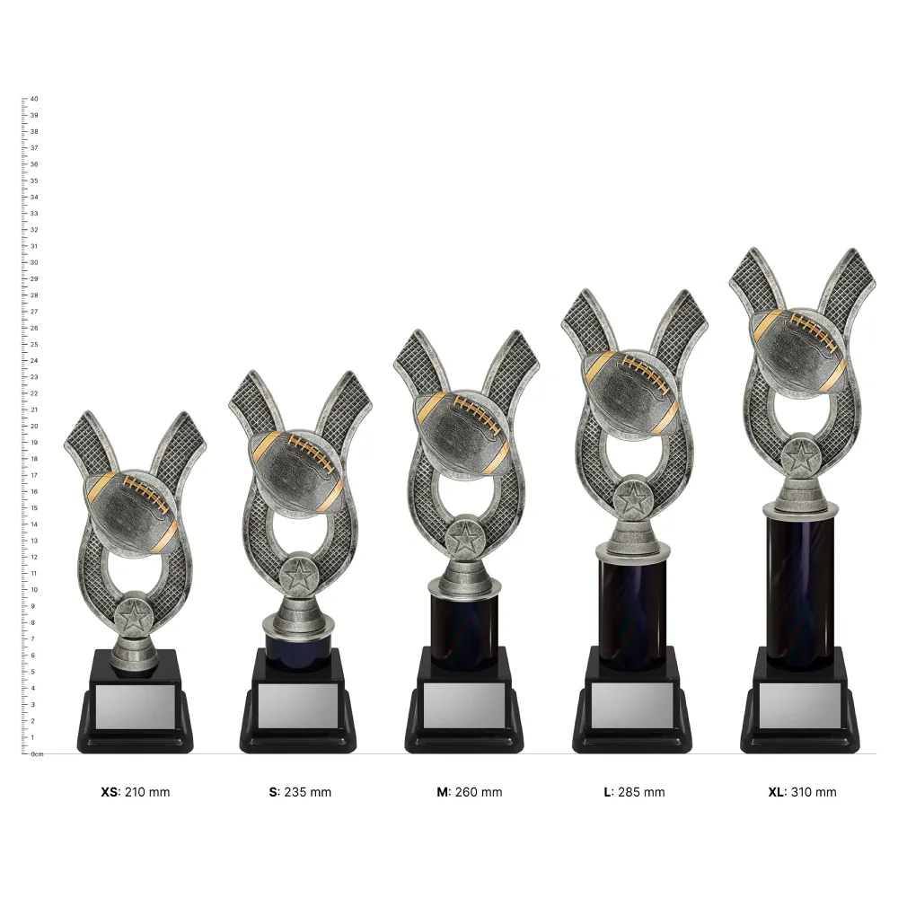 American Football Anchor American Football Anchor trophies next to ruler