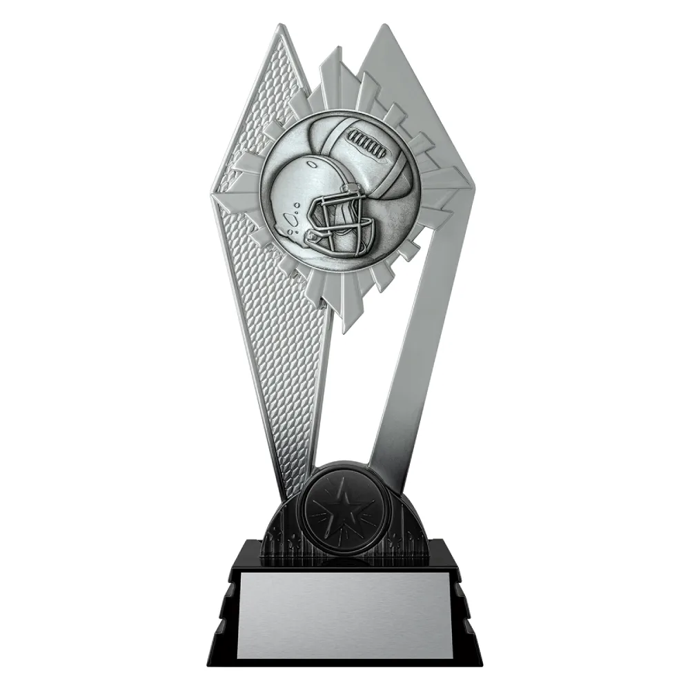 American Football Nighthawk medium black and silver trophy with helmet and gridiron football