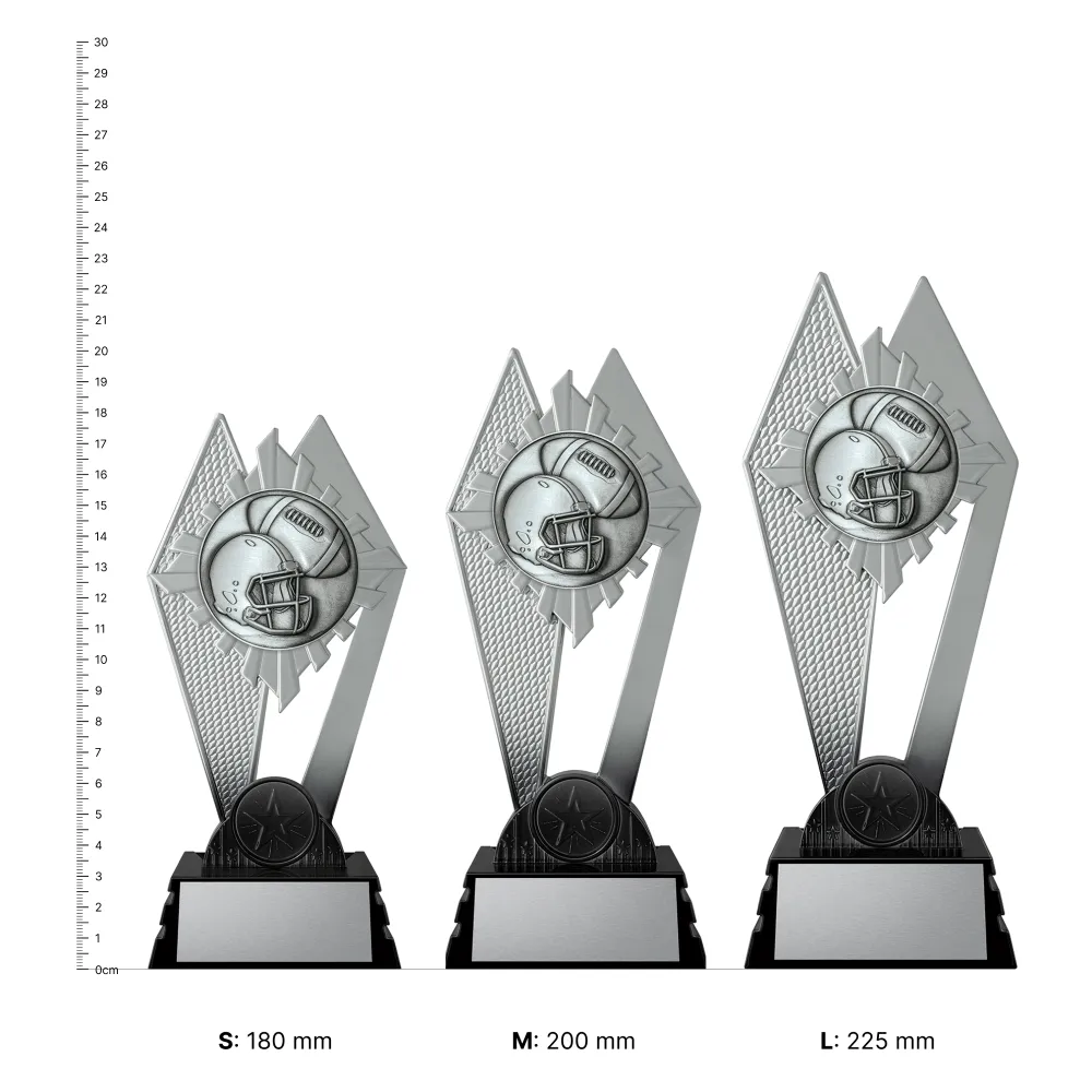 American Football Nighthawk American Football Nighthawk trophies next to ruler