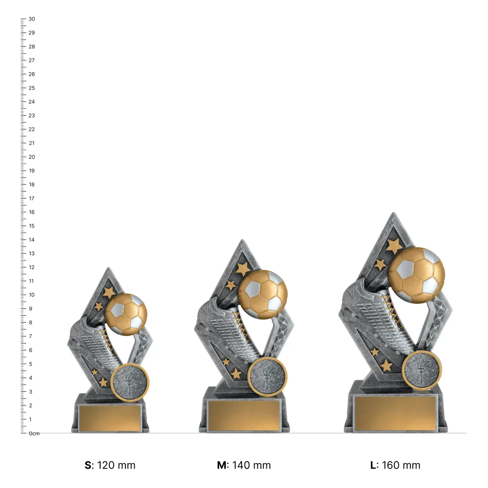 Arrow Football Arrow Football trophies next to ruler