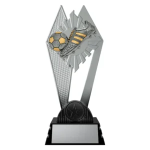 black and silver trophy with boot and ball soccer