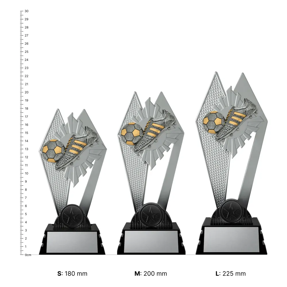 Boot and Ball Shadowcrest trophies next to ruler