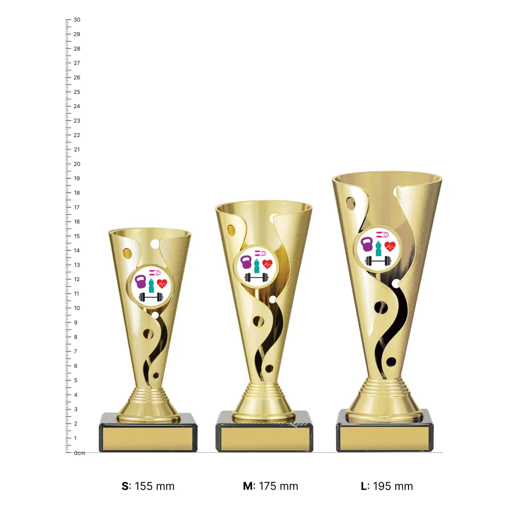 Fitness Carnival Cup fitness Carnival Cup trophies next to ruler