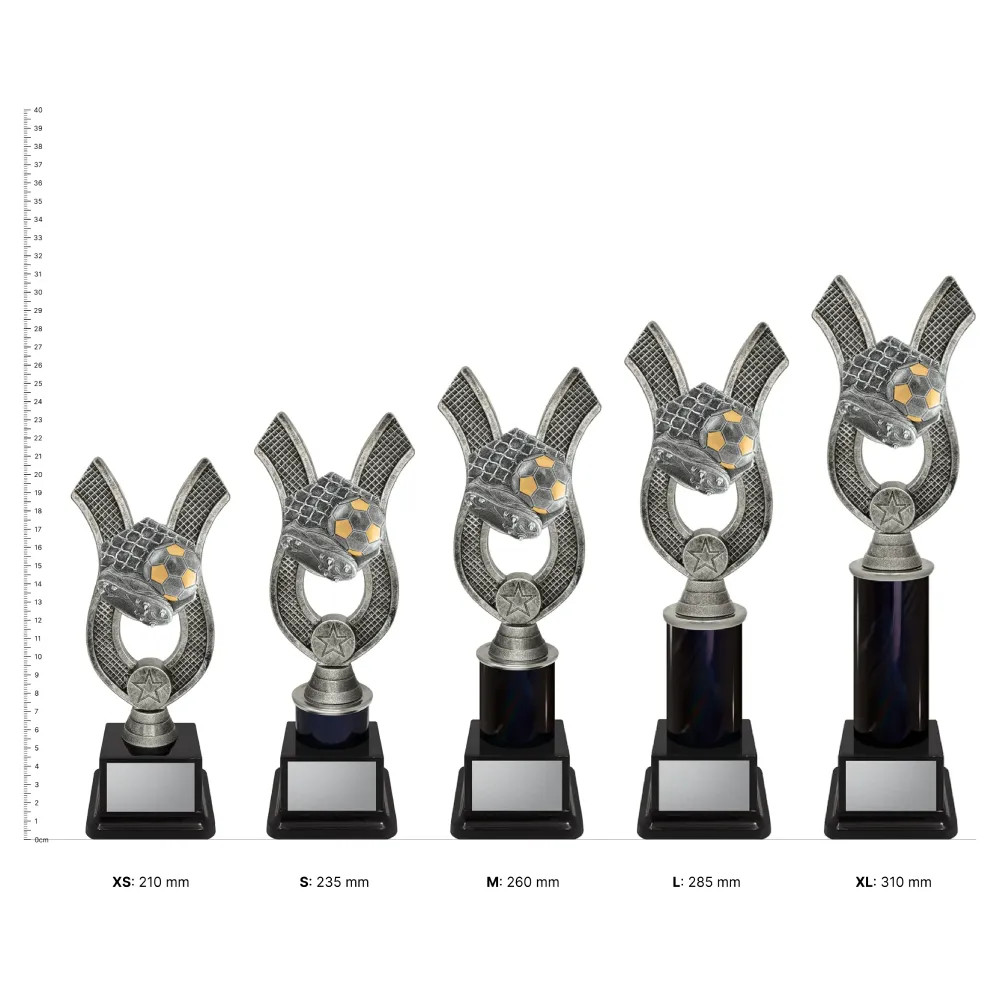 Football Anchor Carnival Cup trophies next to ruler