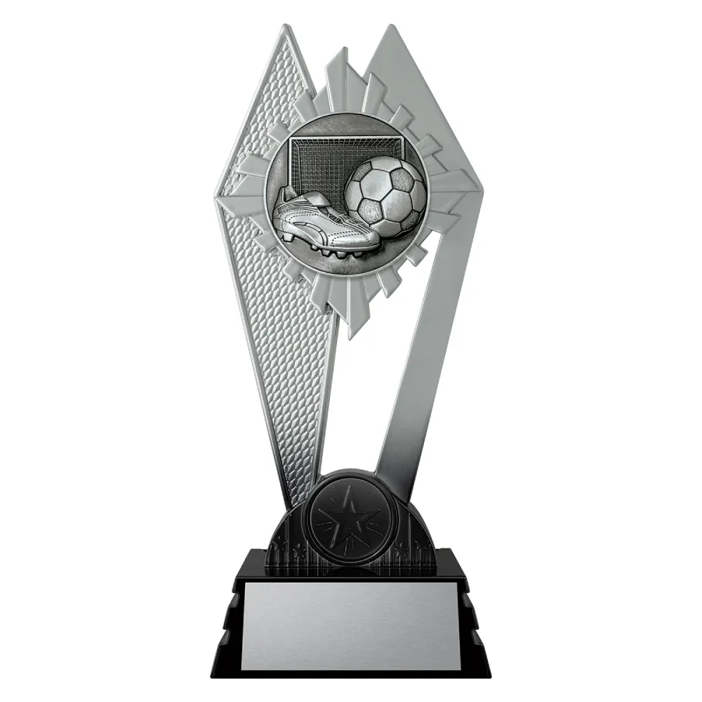 Football Nighthawk medium black and silver trophy with boot, ball and goals soccer