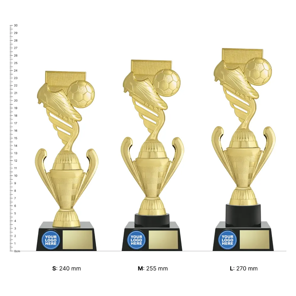 Football Podium Football Podium trophies next to ruler