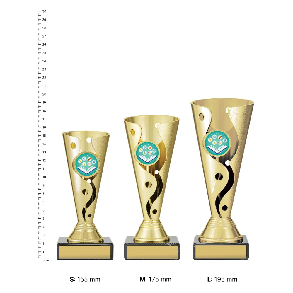 Genius Carnival Cup trophies next to ruler