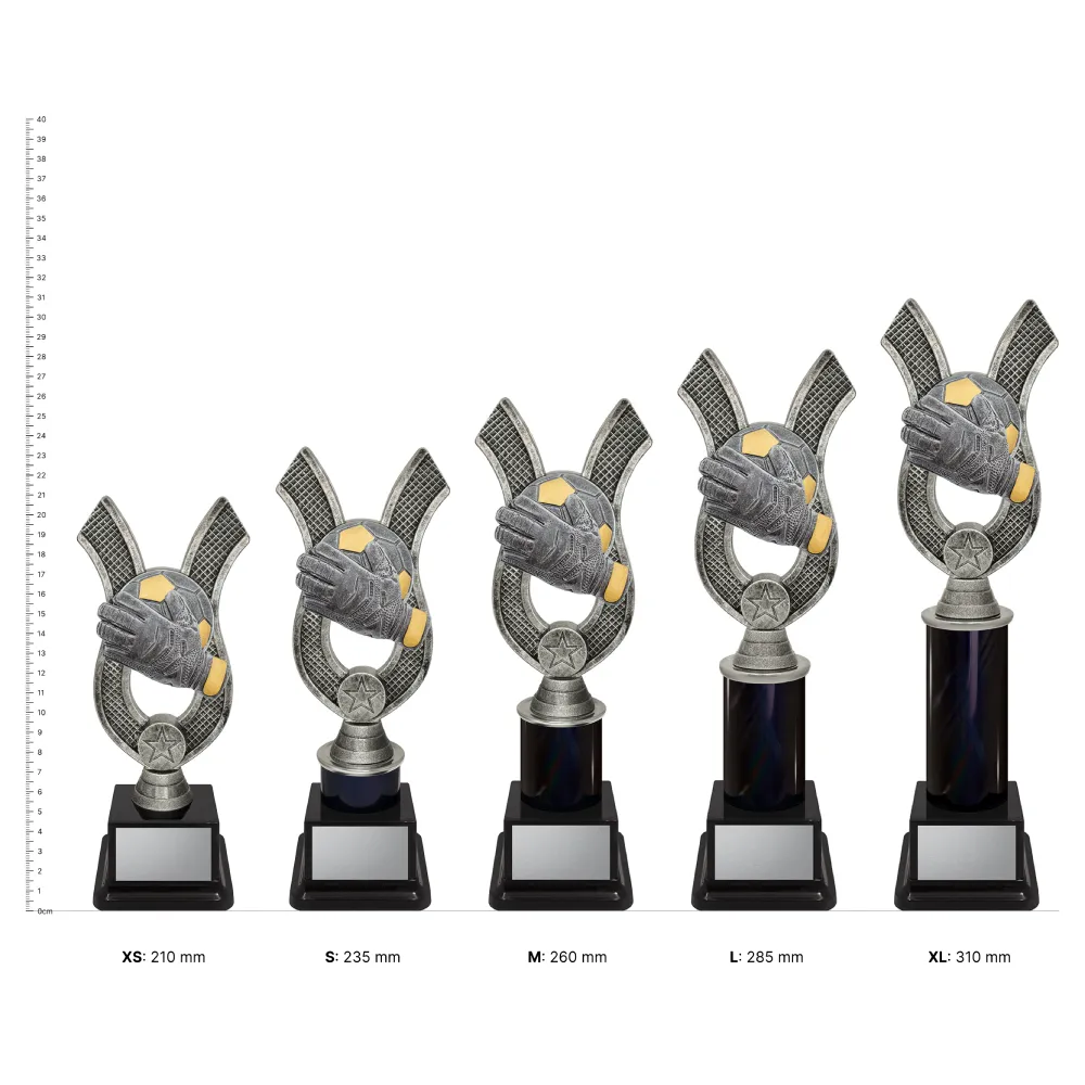 Goalkeeper Anchor Goalkeeper Anchor Carnival Cup trophies next to ruler