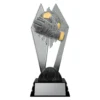 Goalkeeper Shadowcrest medium black and silver trophy with glove and ball soccer