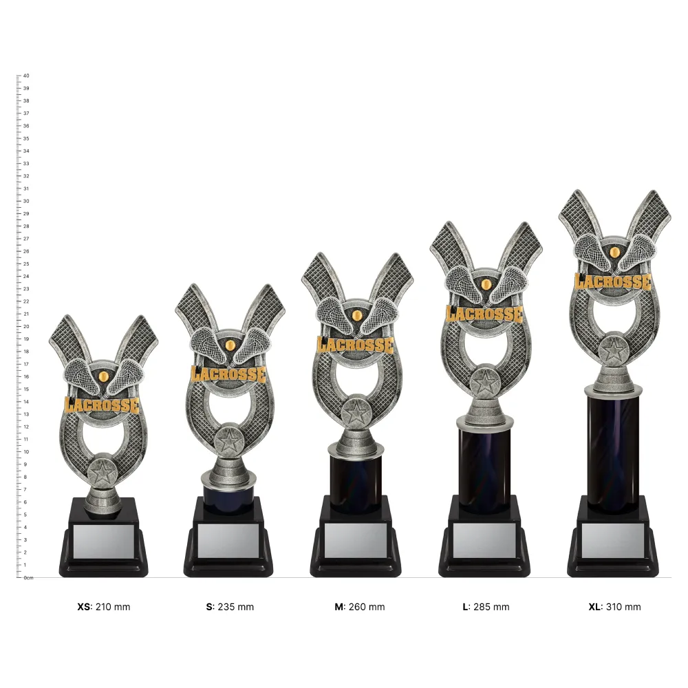 Lacrosse Anchor Lacrosse Anchor trophies next to ruler
