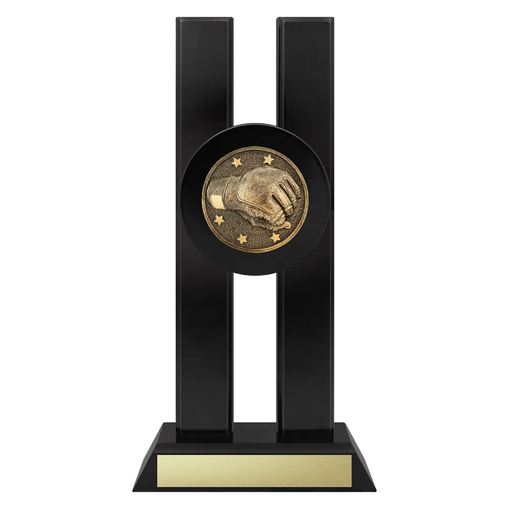 MMA Spotlight mma trophy with glove and stars emblem on a black base.