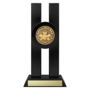 spelling trophy with bee emblem on a black base.