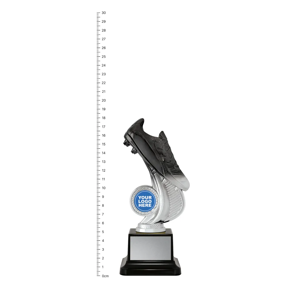 Vespa Boot silver next to ruler Vespa silver and Black trophies next to ruler