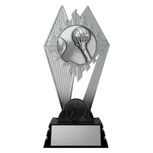 black and silver trophy with player holding ball water polo